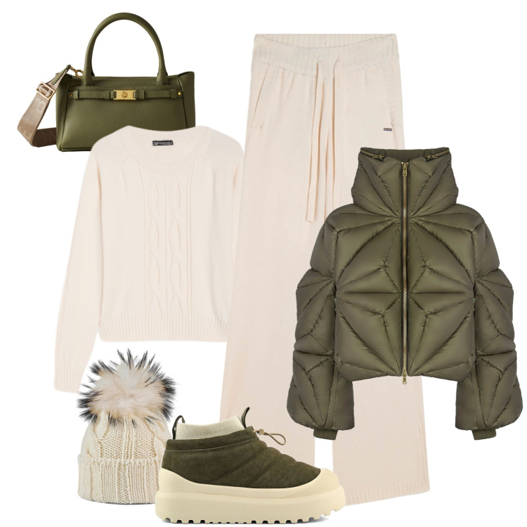 Outfit donna - Sotto la pioggia con stile. Stile Sporty chic per Tutti i giorni. Abbinamento con borse a mano, pantaloni, maglieria, piumini, berretti, stivaletti.