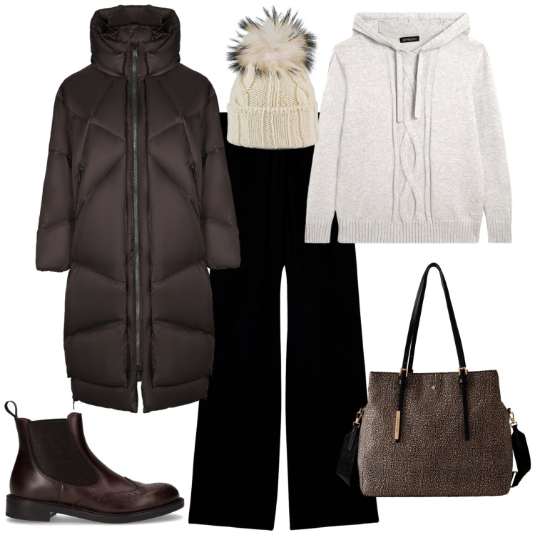 Outfit donna - Total look #2288846. Stile Sporty chic per Tutti i giorni. Abbinamento con shopping bag, maglieria, pantaloni, cappotti, berretti, stivaletti chelsea.