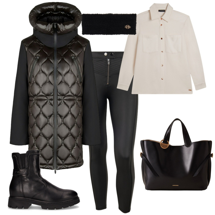 Outfit donna - Total look #2288851. Stile Sporty chic per Tutti i giorni. Abbinamento con shopping bag, pantaloni skinny, fasce per capelli, camicie, cappotti, anfibi.