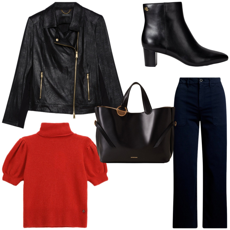 Outfit donna - Serata rock. Stile Rock per Serata fuori. Abbinamento con shopping bag, maglieria, stivaletti, pantaloni, giacche.