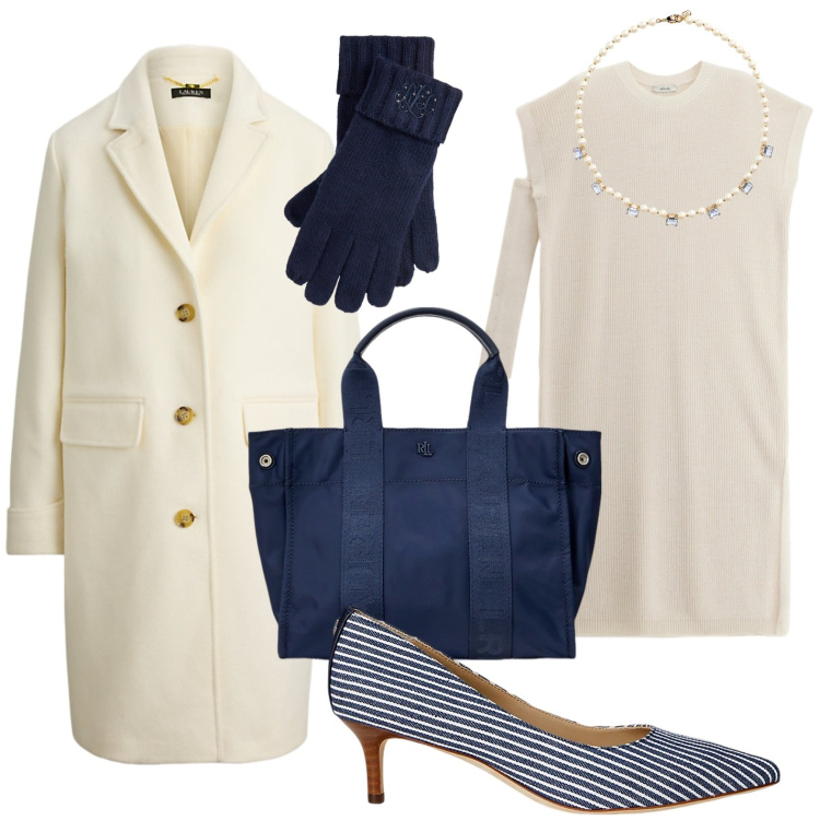 Outfit donna - Il cappotto avvolgente. Stile Casual per Tutti i giorni. Abbinamento con vestiti midi/longuette, borse tote, cappotti, collane, décolleté, guanti.