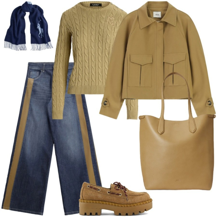 Outfit donna - Il jeans con fasce laterali. Stile Casual per Tutti i giorni. Abbinamento con jeans a zampa, bomber, maglieria, sciarpe, borse tote, mocassini.