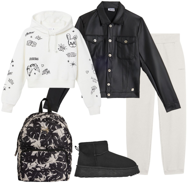 Outfit donna - Total look #2288905. Stile Sporty chic per Sport. Abbinamento con stivaletti, felpe con cappuccio, zaini, pantaloni, giacche.