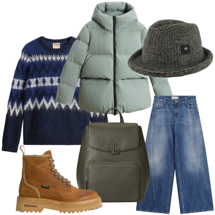 Outfit donna - Il maglione autunnale. Abbinamento con jeans, zaini, cappelli, anfibi, piumini, maglieria.