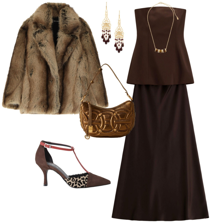 Outfit donna - Festività eventi serate chic. Stile Chic per Serata fuori. Abbinamento con vestiti lunghi, borse a spalla, décolleté, vestiti corti, collane, orecchini.