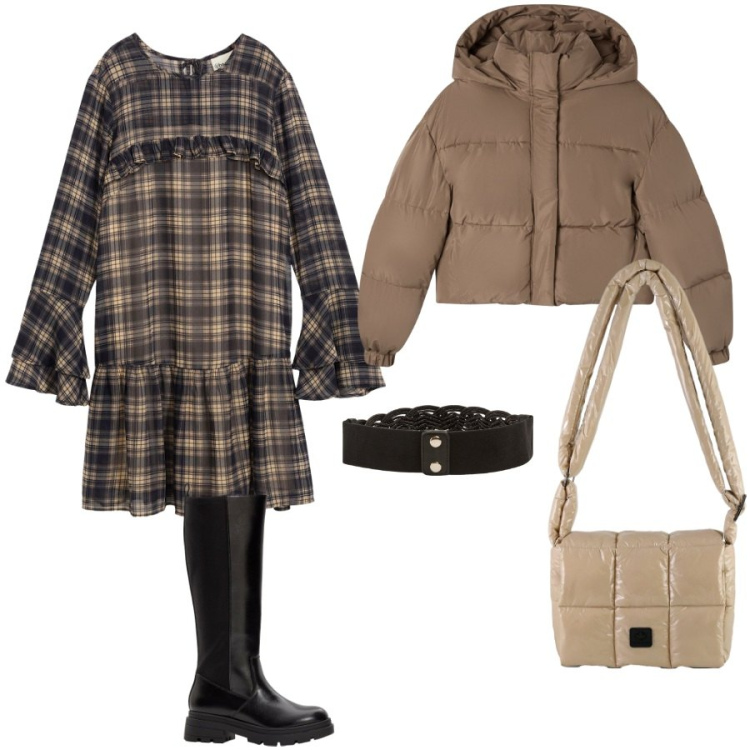 Outfit donna - Total look #2288956. Stile Casual chic per Tutti i giorni. Abbinamento con stivali, vestiti, cinture, bomber, borse a spalla.