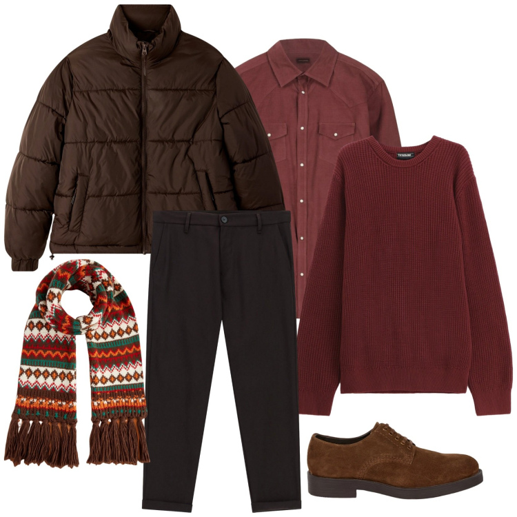 Outfit uomo - Total look #2288964. Stile Urban per Tutti i giorni. Abbinamento con bomber, pantaloni, maglieria, sciarpe, scarpe stringate, camicie.