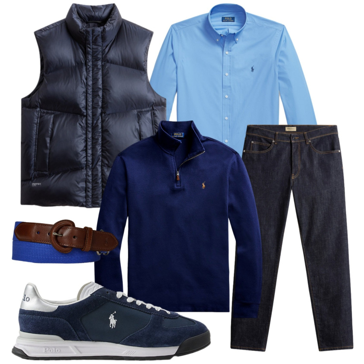 Outfit uomo - Total look #2288988. Stile Casual per Tutti i giorni. Abbinamento con pullovers, sneakers, cinture, camicie, pantaloni, piumini.