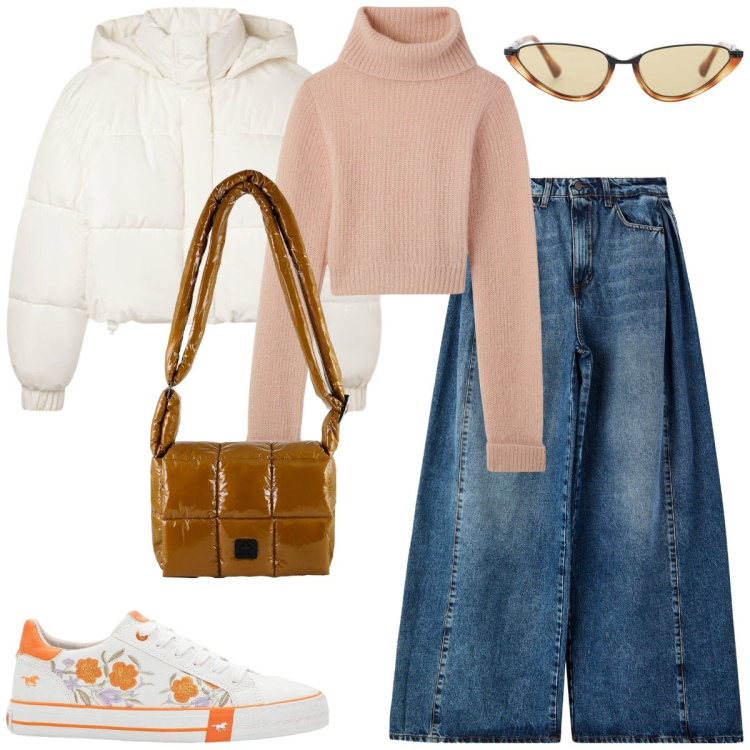 Outfit donna - Bomber sportivo. Stile Casual chic per Tutti i giorni. Abbinamento con sneakers, bomber, maglieria, jeans, occhiali da sole, borse a spalla.