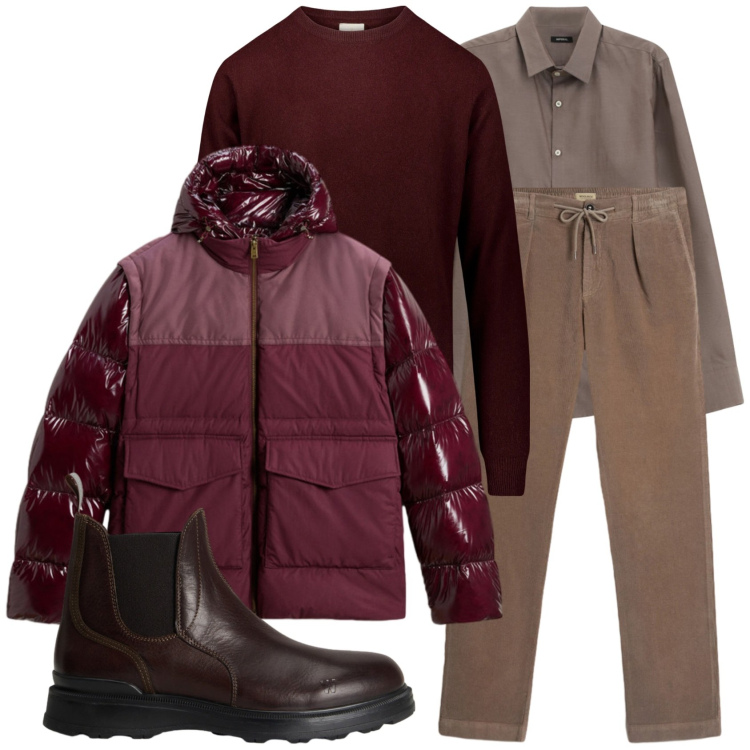 Outfit uomo - Total look #2288994. Stile Casual per Tutti i giorni. Abbinamento con camicie, pantaloni, stivali e stivaletti, piumini, maglieria.