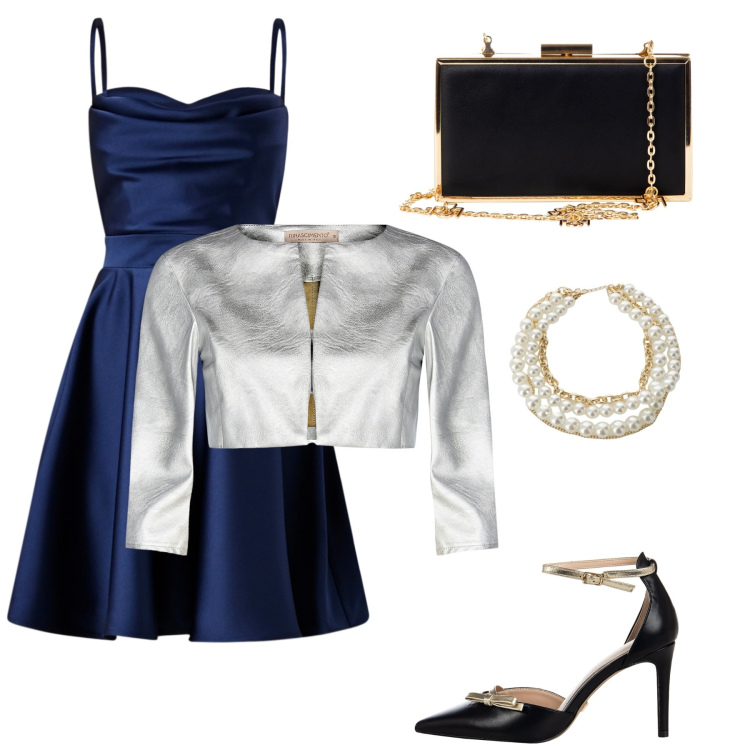 Outfit donna - Total look #2289013. Stile Chic per Cerimonia. Abbinamento con bolero, décolleté, pochette, vestiti corti, collane.