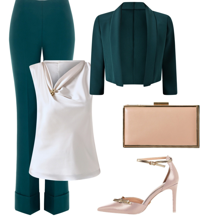 Outfit donna - Total look #2289018. Stile Casual per Serata fuori. Abbinamento con pantaloni a palazzo, bluse, décolleté, pochette, bolero.