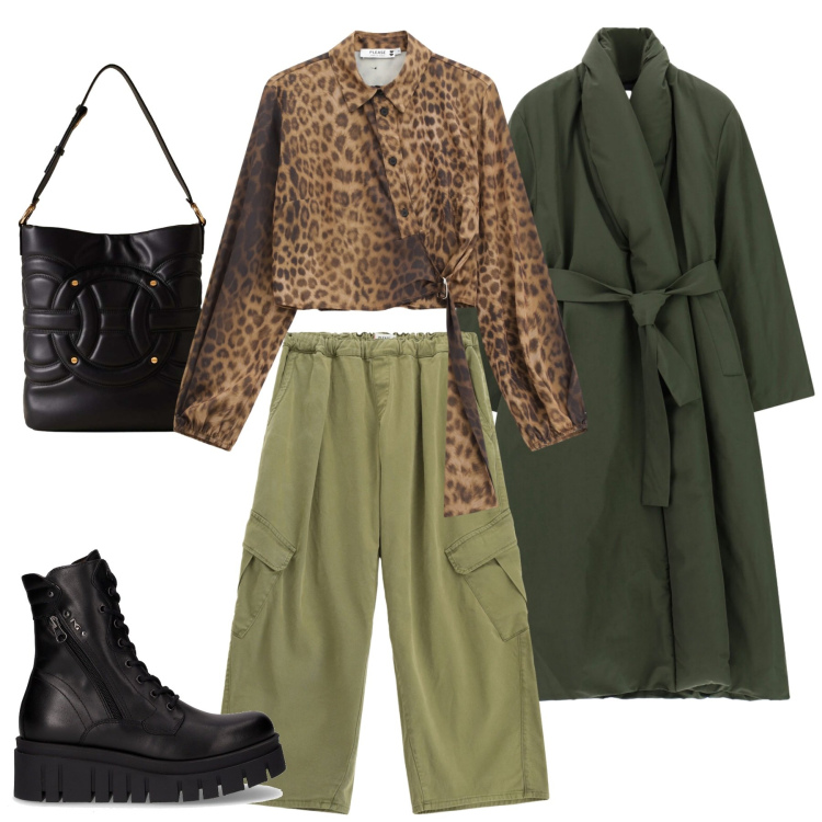 Outfit donna - Glamour per novembre. Stile Glamour per Tutti i giorni. Abbinamento con pantaloni cargo, camicie, borse a secchiello, giacche, anfibi.