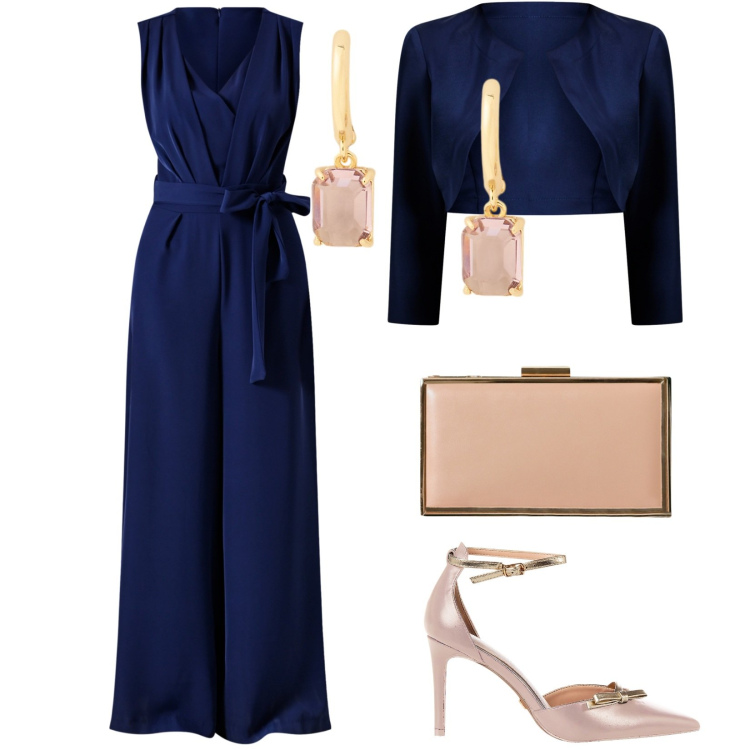 Outfit donna - Total look #2289026. Stile Glamour per Cerimonia. Abbinamento con décolleté, pochette, bolero, vestiti chemisier, orecchini.