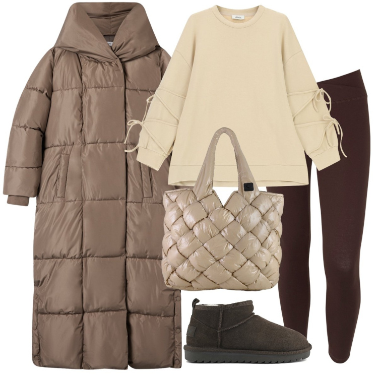 Outfit donna - Total look #2289030. Stile Casual per Tutti i giorni. Abbinamento con cappotti, felpe, leggings, borse tote, stivali.