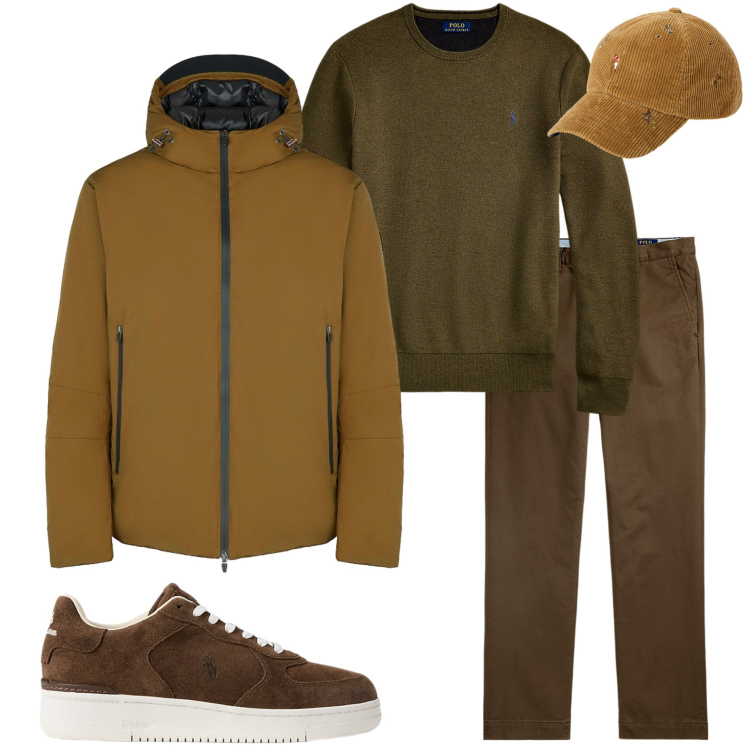 Outfit uomo - Colori della terra. Stile Urban per Tutti i giorni. Abbinamento con giacche, maglieria, pantaloni chino, sneakers, cappelli.