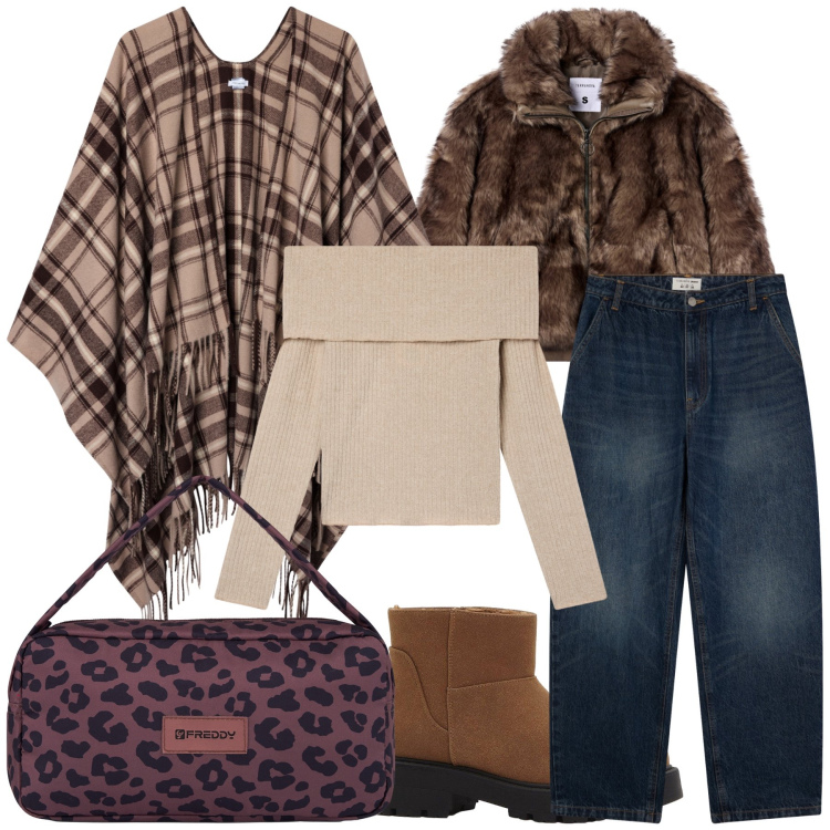 Outfit donna - Molto freddo. Stile Urban per Ufficio. Abbinamento con stivaletti, jeans, cappotti, maglieria, ecopellicce, borse a spalla.