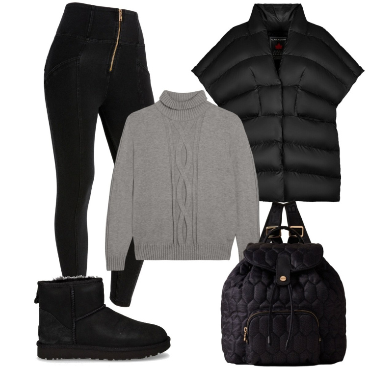 Outfit donna - Total look #2289047. Stile Sporty chic per Tutti i giorni. Abbinamento con zaini, jeggings, maglieria, piumini, stivaletti chelsea.