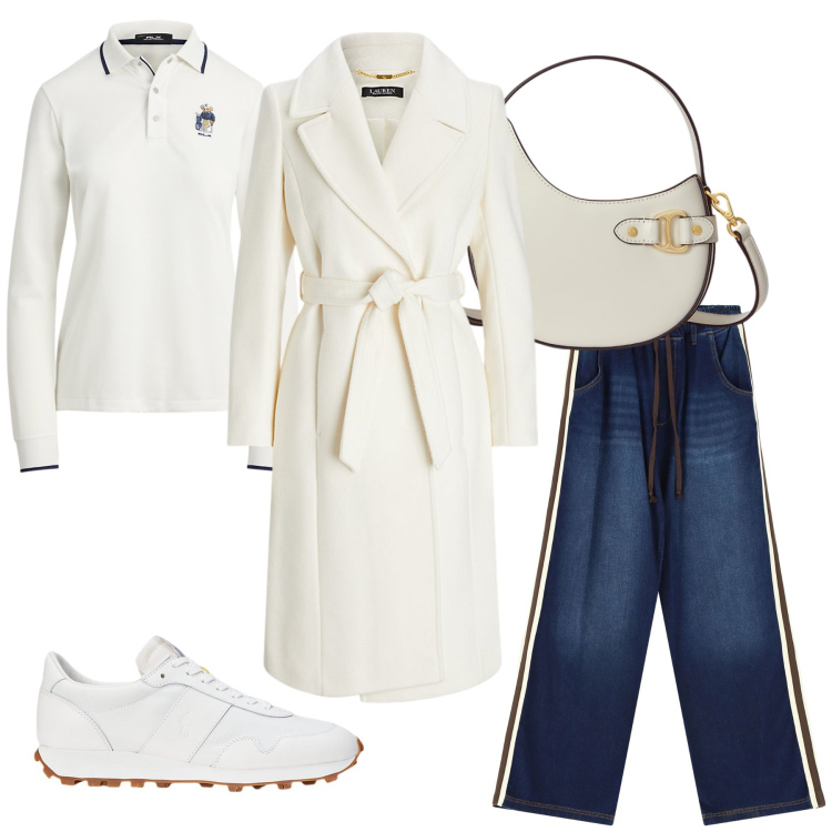 Outfit donna - White day. Stile Sporty chic per Tutti i giorni. Abbinamento con jeans, cappotti, sneakers, maglieria, borse a tracolla.