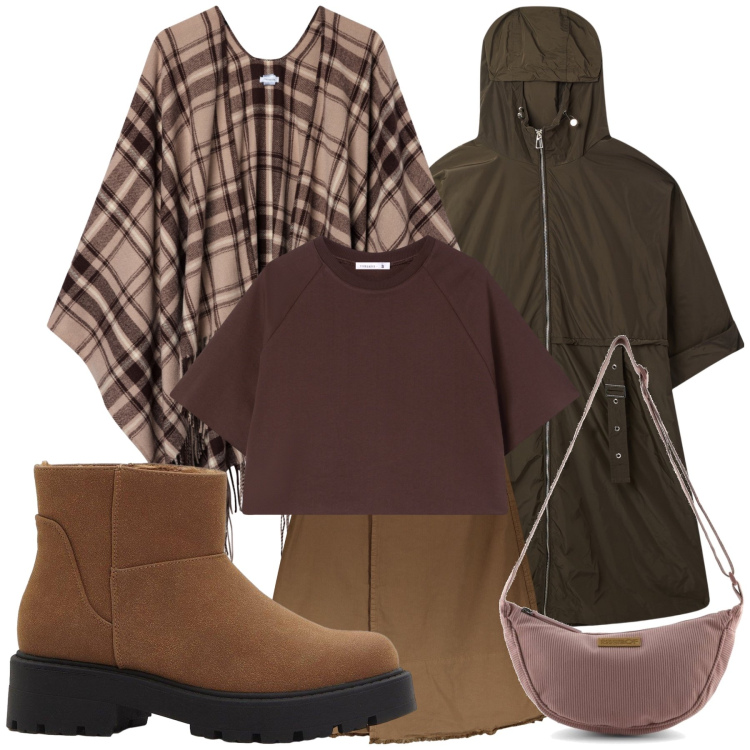 Outfit donna - Piove. Stile Urban per Tutti i giorni. Abbinamento con stivaletti, trench, cappotti, t-shirt, gonne lunghe, borse a tracolla.