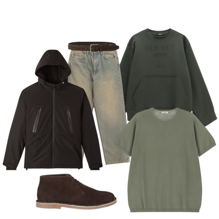 Outfit uomo - Casual per la serata con gli amici. Stile Casual per Tutti i giorni. Abbinamento con giacche, jeans, t-shirt, felpe, cinture, stivali e stivaletti.