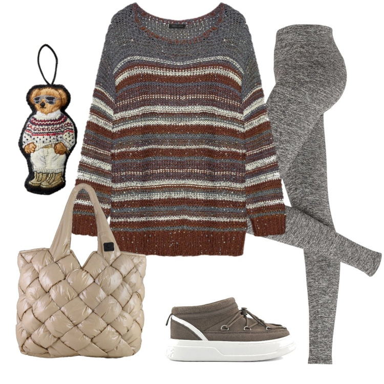 Outfit donna - Total look #2289077. Stile Casual chic per Tutti i giorni. Abbinamento con leggings, shorts, borse tote, maglieria, stivaletti.