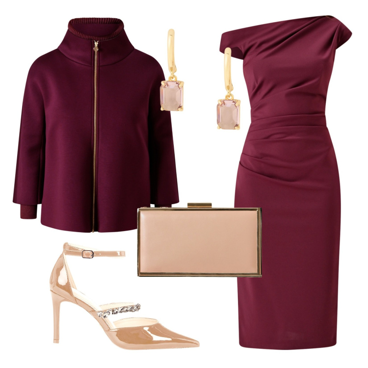 Outfit donna - Cerimonia invernale. Stile Chic per Cerimonia. Abbinamento con vestiti a tubino, cappe, décolleté, pochette, orecchini.