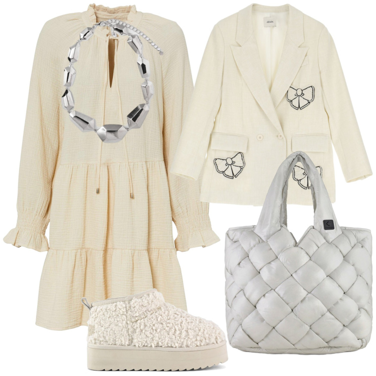 Outfit donna - Un abito bon ton in inverno. Stile Bon Ton per Ufficio. Abbinamento con vestiti, blazer, borse tote, stivaletti, ciondoli.