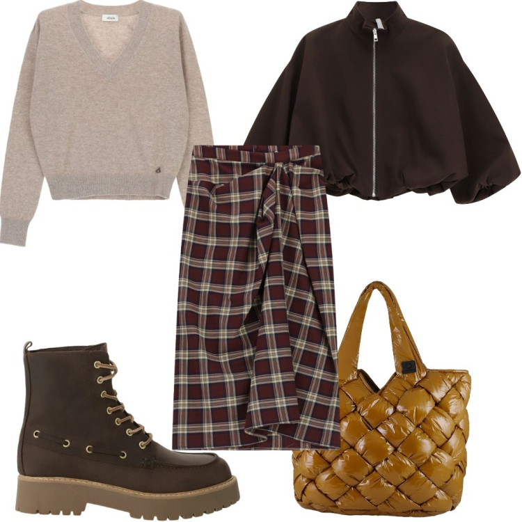 Outfit donna - La mia giacca bomber è trendy. Stile Trendy per Tutti i giorni. Abbinamento con bomber, gonne longuette, stivaletti, maglieria, borse tote.