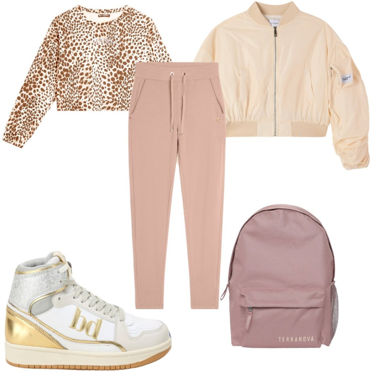 Outfit donna - La mia giacca bomber in rosa. Stile Trendy per Tutti i giorni. Abbinamento con zaini, bomber, pantaloni, felpe, sneakers alte.
