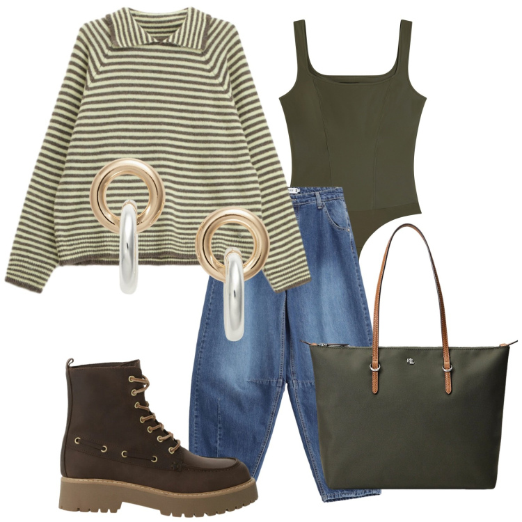 Outfit donna - Oggi body and casual. Stile Casual per Tutti i giorni. Abbinamento con jeans, maglieria, body, stivaletti, orecchini, borse tote.