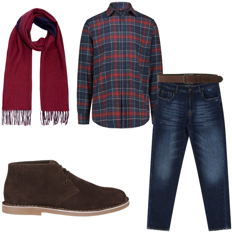 Outfit uomo - Total look #2289102. Stile Trendy per Tutti i giorni. Abbinamento con jeans dritti, cinture, stivali e stivaletti, sciarpe, camicie.