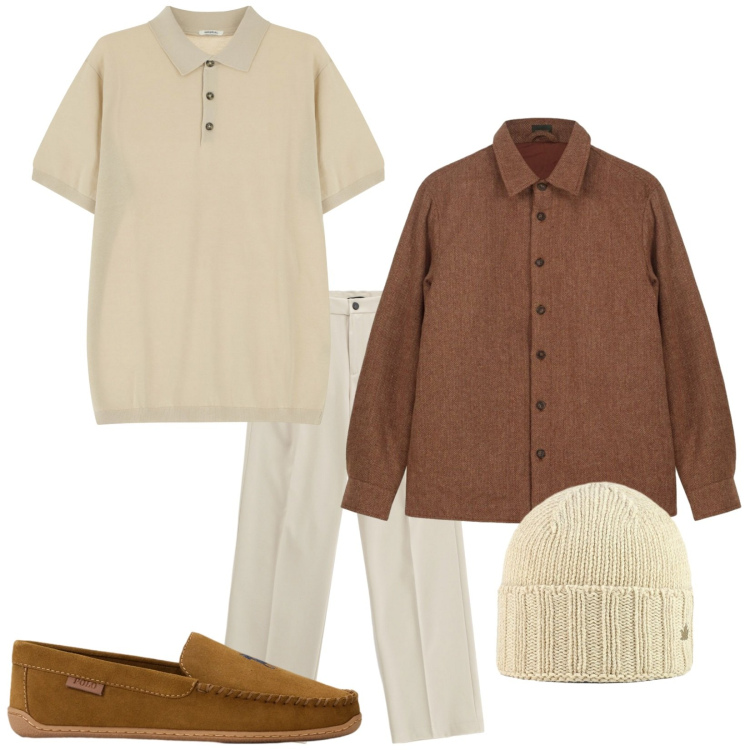 Outfit uomo - Appuntamento. Stile Trendy per Tutti i giorni. Abbinamento con polo, pantaloni, cappelli, scarpe stringate, cappotti.