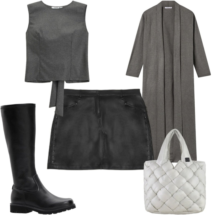 Outfit donna - Il mese del cardigan : lunghissimo. Stile 70s per Tutti i giorni. Abbinamento con stivali, top, cardigans, borse tote, minigonne.