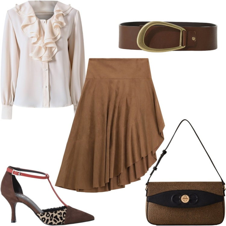 Outfit donna - Glamour per novembre: tutti i giorni. Stile Glamour per Tutti i giorni. Abbinamento con bluse, borse a spalla, gonne longuette, décolleté, cinture.