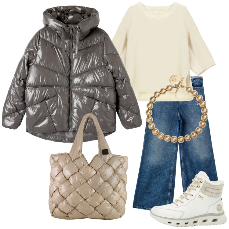 Outfit donna - La giacca Bomber. Stile Urban per Tutti i giorni. Abbinamento con stivaletti, bomber, jeans dritti, felpe, braccialetti, borse tote.