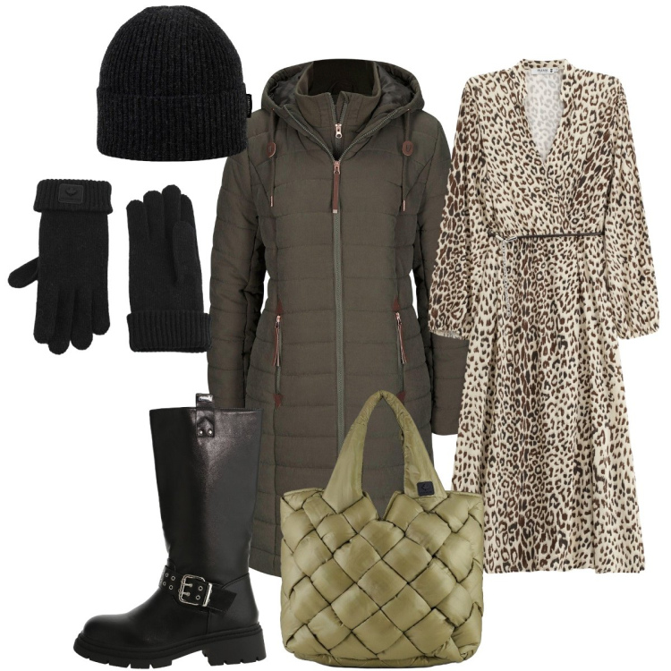 Outfit donna - In città. Stile Casual chic per Tutti i giorni. Abbinamento con blazer, vestiti midi/longuette, stivali, borse tote, berretti, guanti.