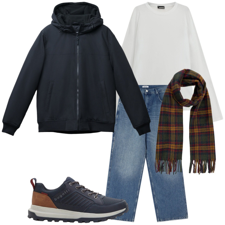 Outfit uomo - Total look #2289127. Stile Casual per Tutti i giorni. Abbinamento con sneakers, giacche, jeans, maglieria, sciarpe.