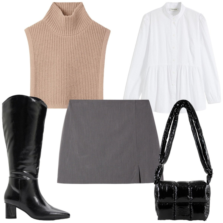 Outfit donna - Giornata in città: 70s. Stile 70s per Tutti i giorni. Abbinamento con stivali, camicie, cappotti, minigonne, borse a spalla.