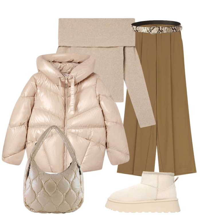 Outfit donna - La finezza dei colori chiari. Stile Casual chic per Tutti i giorni. Abbinamento con cinture, maglieria, giacche, stivaletti, pantaloni a palazzo, borse tote.