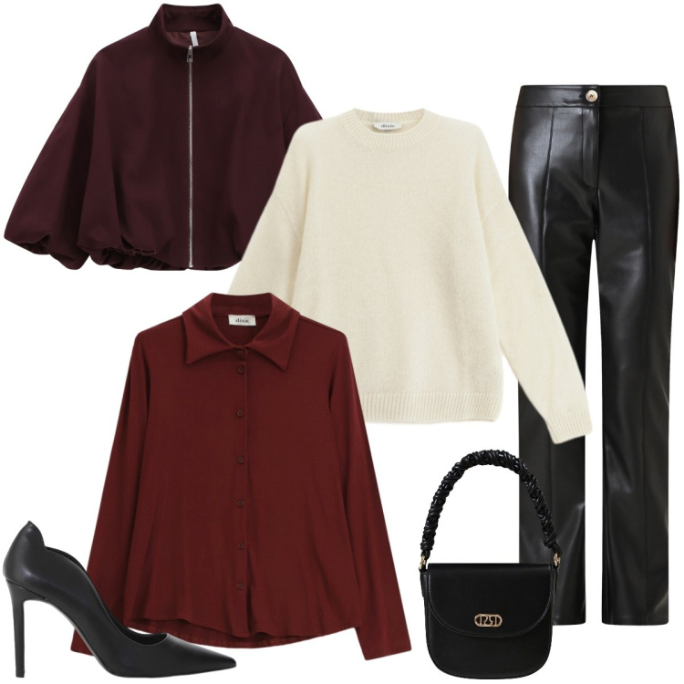 Outfit donna - Dark velvet. Stile Rock per Serata fuori. Abbinamento con pantaloni, borse a mano, bomber, décolleté, camicie, maglieria.