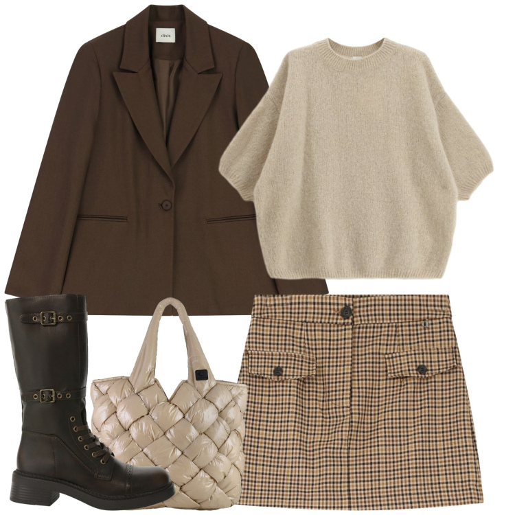 Outfit donna - City. Stile Urban per Tutti i giorni. Abbinamento con stivali, gonne, maglieria, blazer, borse tote.