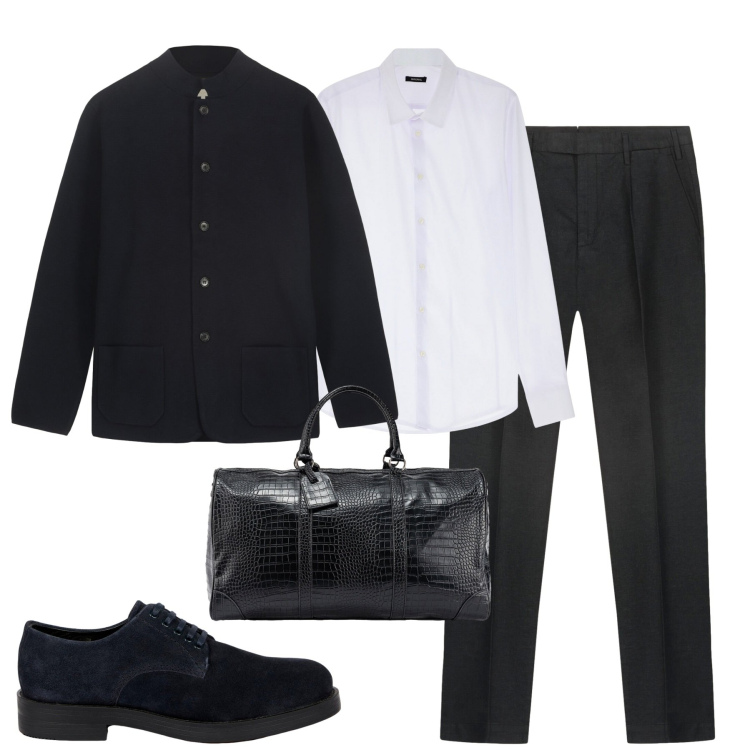 Outfit uomo - City. Stile Business/Elegante per Tutti i giorni. Abbinamento con camicie, giacche, scarpe stringate, borse sportive, pantaloni.