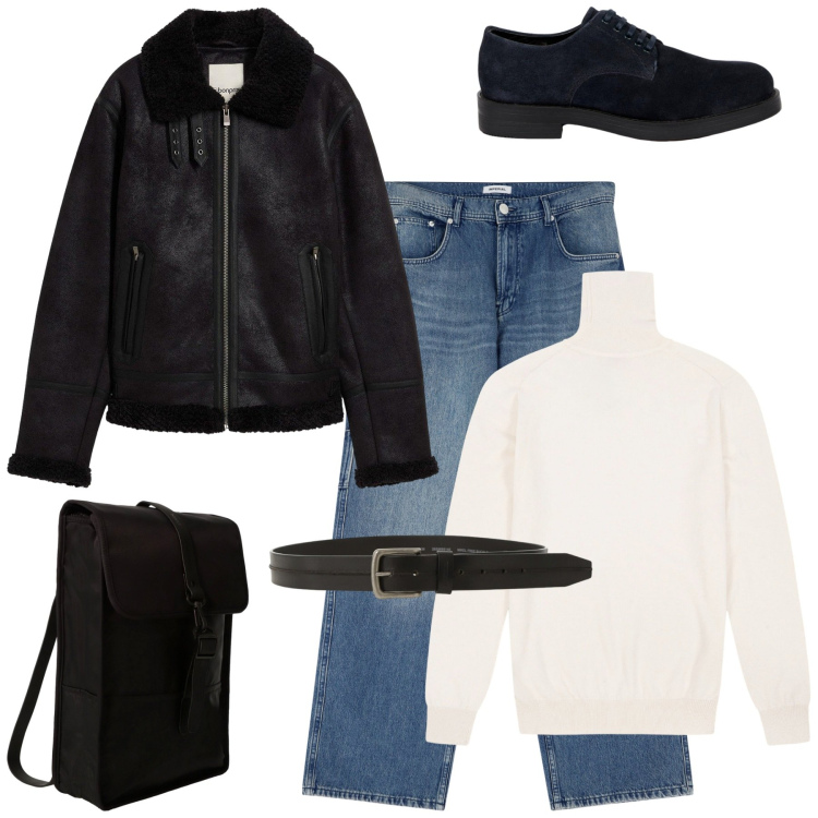 Outfit uomo - Dettagli in pelle. Stile Casual per Tutti i giorni. Abbinamento con giacche, jeans, borse sportive, cinture, scarpe stringate, maglieria.