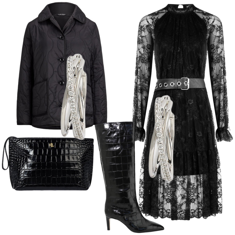 Outfit donna - I primi brindisi di stagione. Stile Chic per Serata fuori. Abbinamento con vestiti midi/longuette, stivali, orecchini, giacche, pochette.