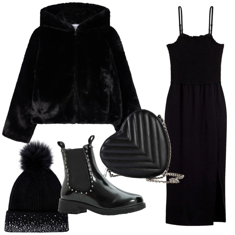 Outfit donna - Serata con stile. Stile Rock per Serata fuori. Abbinamento con vestiti midi/longuette, borse a tracolla, stivaletti chelsea, ecopellicce, berretti.