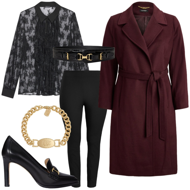 Outfit donna - Serata con stile. Stile Sexy per Serata fuori. Abbinamento con cappotti, braccialetti, pantaloni skinny, décolleté, cinture, camicie.