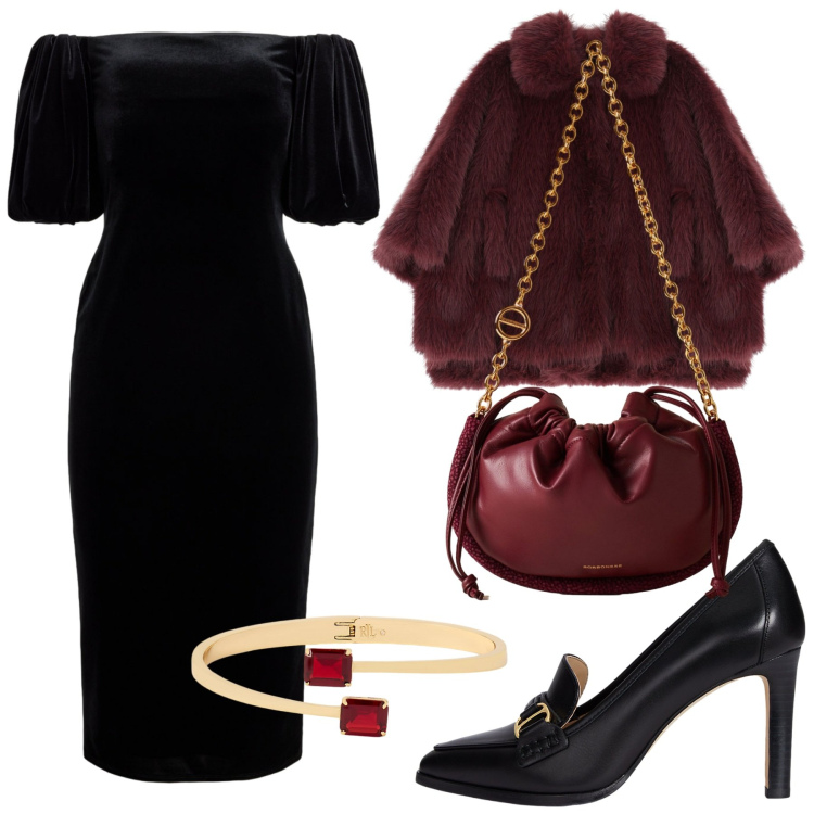 Outfit donna - Total look #2289773. Stile Glamour per Serata fuori. Abbinamento con blazer, borse a spalla, braccialetti, décolleté, vestiti.