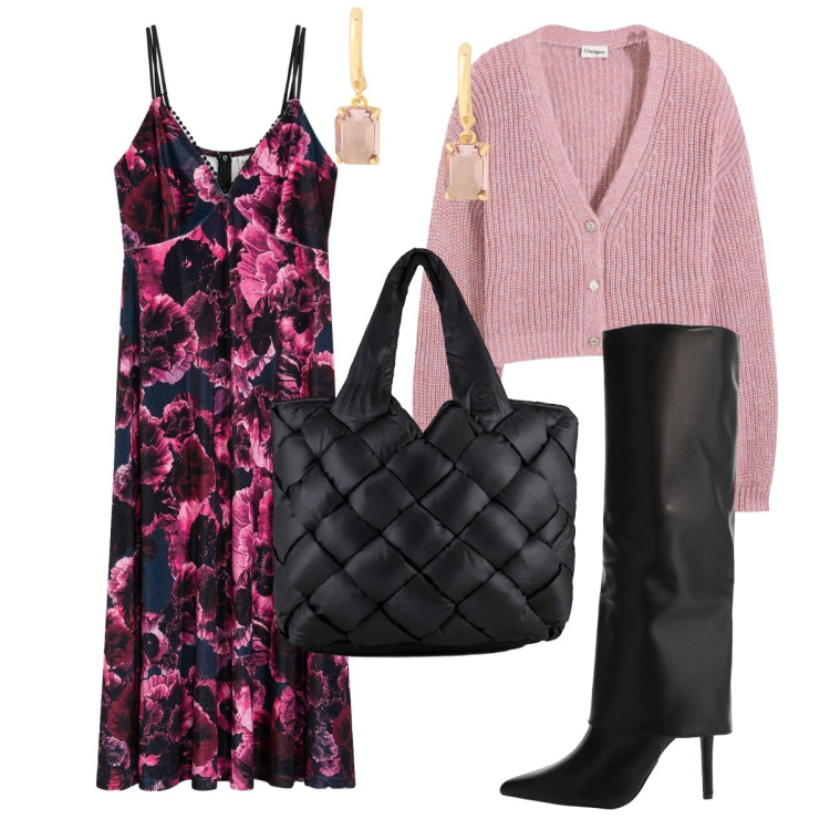 Outfit donna - L’abito midi in velluto. Stile Sexy per Serata fuori. Abbinamento con vestiti midi/longuette, cardigans, stivali, orecchini, borse tote.