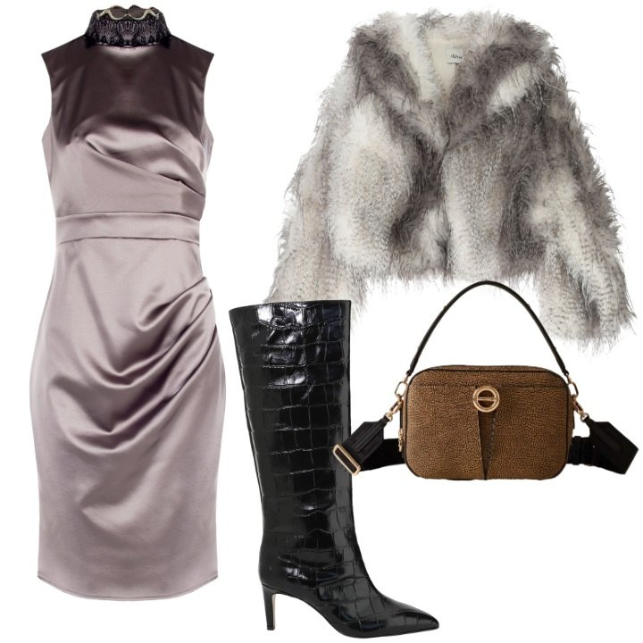 Outfit donna - Glamour per novembre. Stile Glamour per Serata fuori. Abbinamento con vestiti a tubino, borse a tracolla, stivali, blazer.